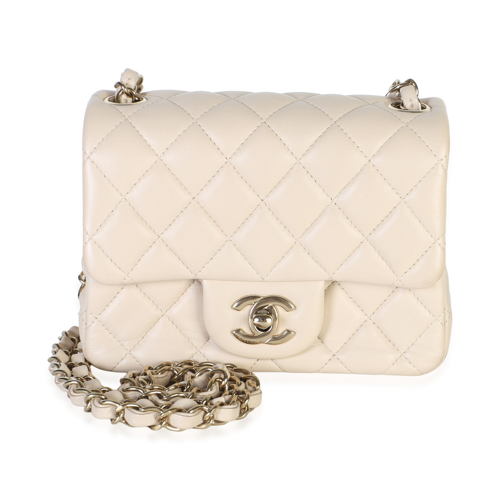 Chanel Beige Quilted Lambskin Mini Square Flap Bag